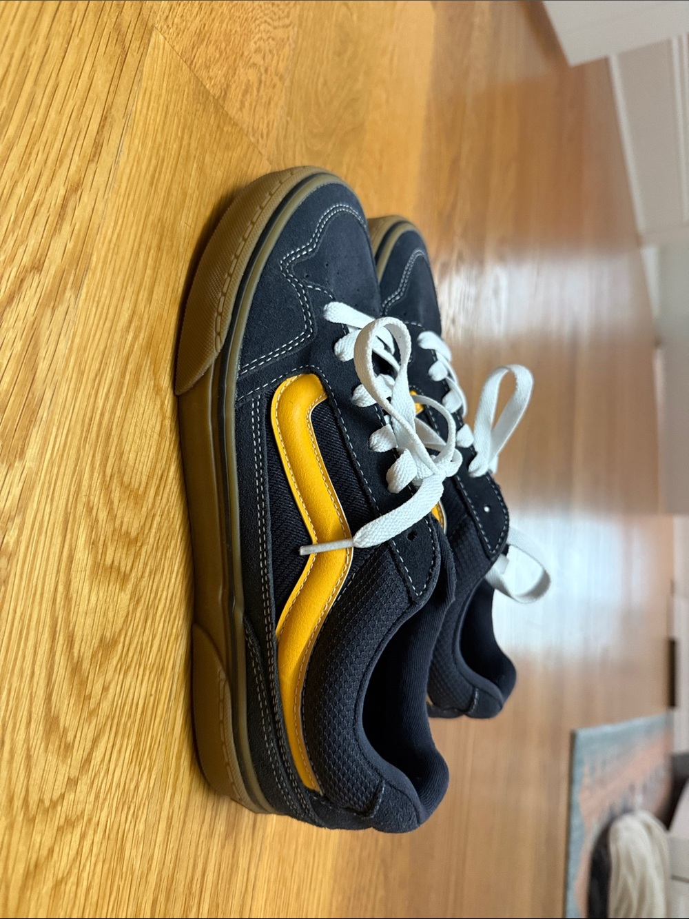Vans Men's Navy and Yellow Low-Top Skate Sneakers - Picture 3 of 4